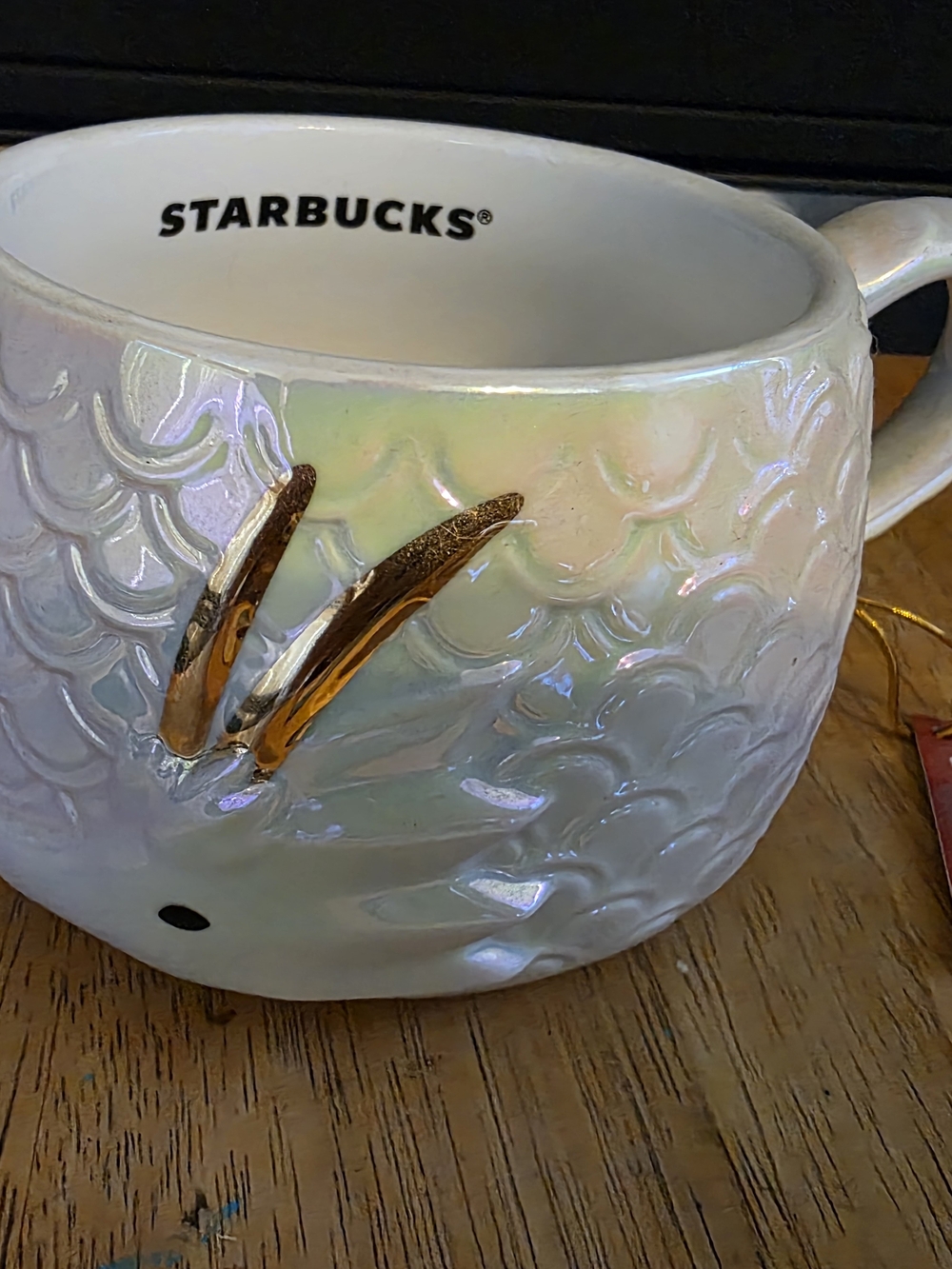 Starbucks Pearl Iridescent Mermaid Mug with Gold Tail Accents